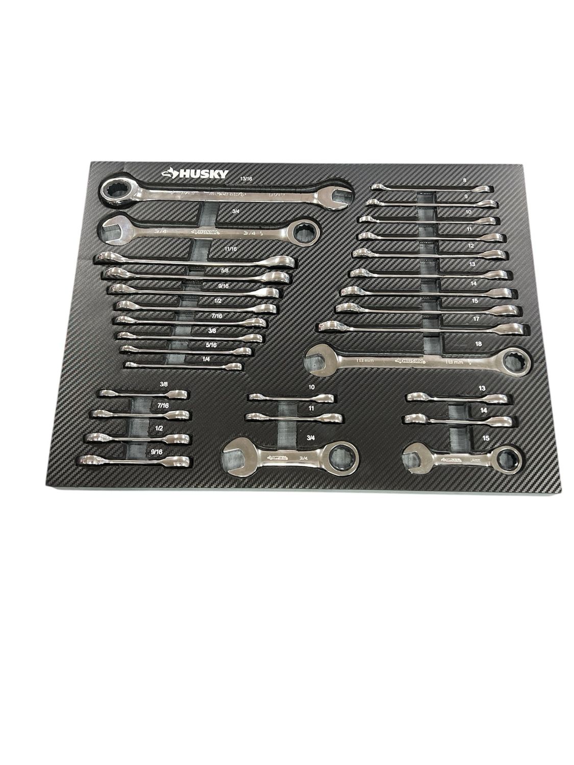 Husky SAE and Metric Ratcheting Wrench Set in EVA Tray (30-Piece) HRW30PCEVA New