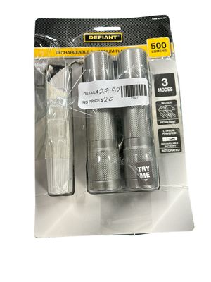 Defiant 500 Lumens LED Rechargeable Aluminum Flashlight (2-Pack) 90712 New