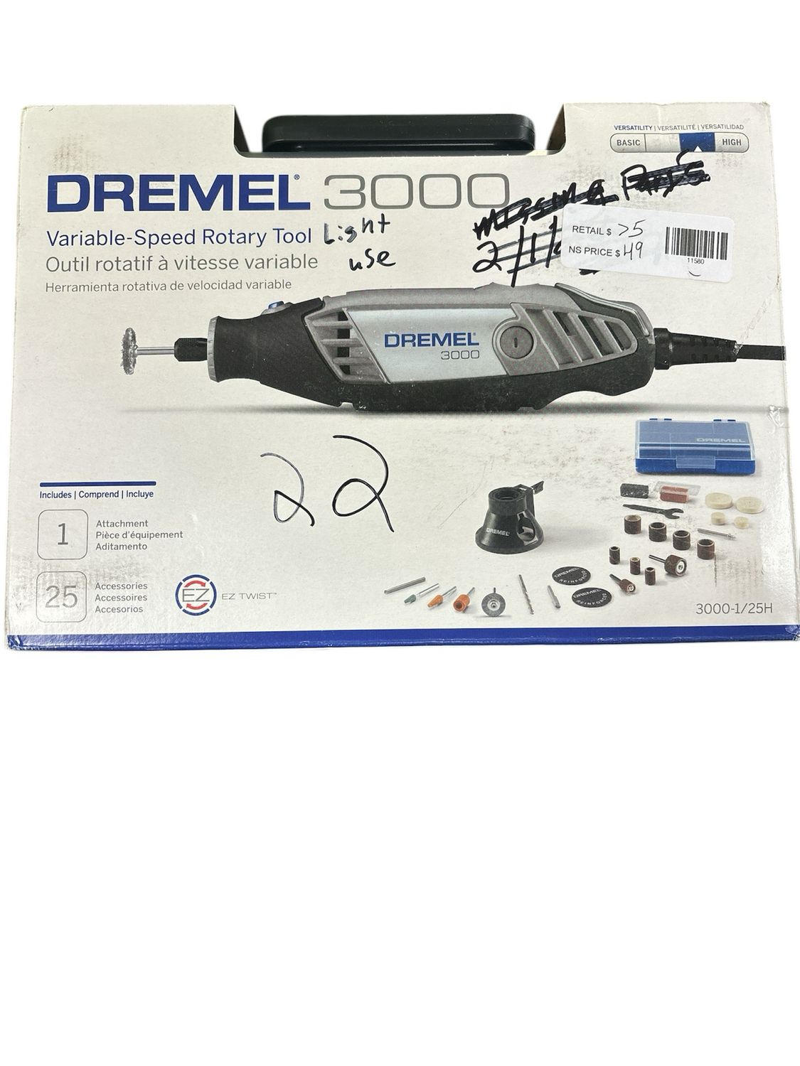 Dremel 3000 Series 1.2 Amp Variable Speed Corded Rotary Tool Kit with 25 Accessories and Carrying Case 3000-1/25H .