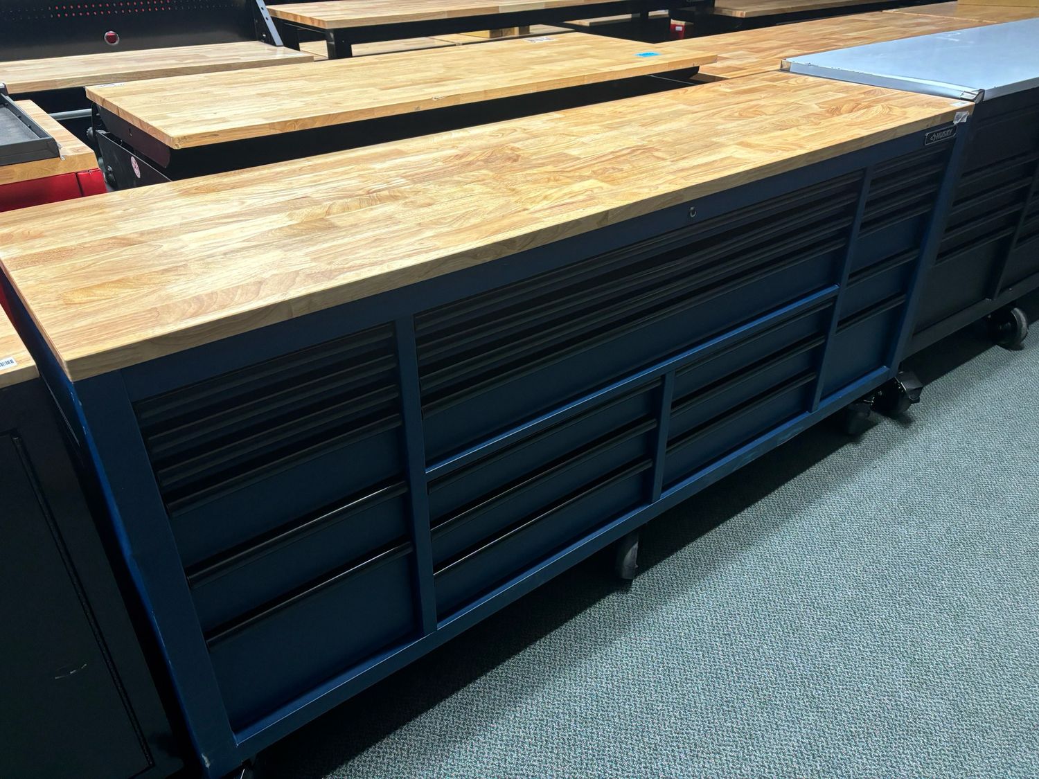 Husky Tool Storage Heavy Duty 84 in. W x 24 in. D Matte Blue Mobile Workbench Cabinet HOTC8422BL2M