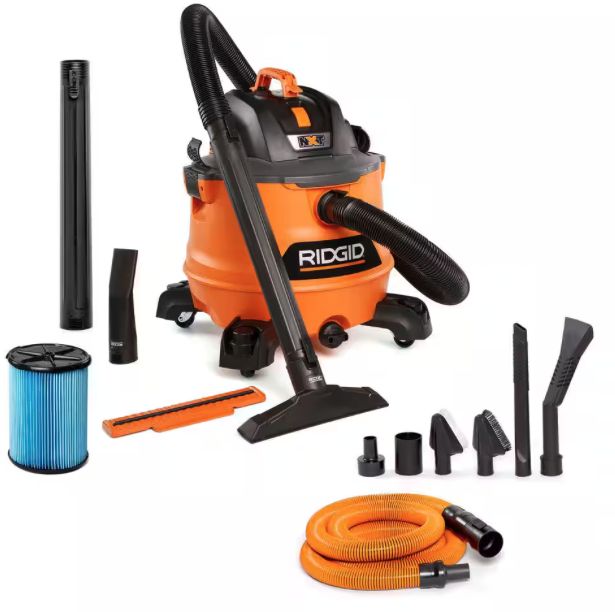RIDGID 14 Gal. 6.0 Peak HP NXT Shop Vacuum Wet Dry Vac with Fine Dust Filter, Locking Hose, Accessories and Car Cleaning Kit HD1401