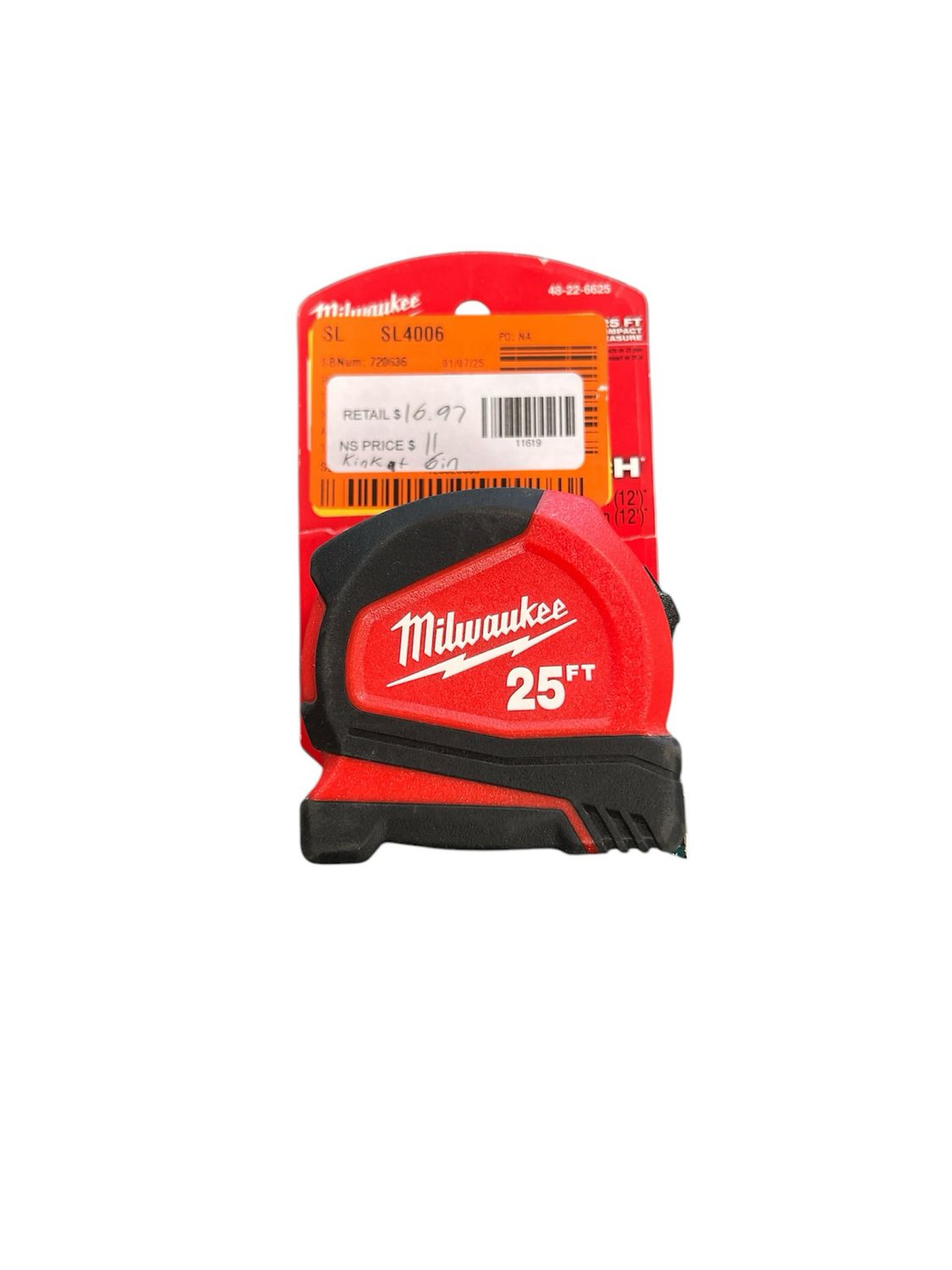 Milwaukee Compact 25 ft. SAE Tape Measure with Fractional Scale and 9 ft. Standout 48-22-6625 Light Used