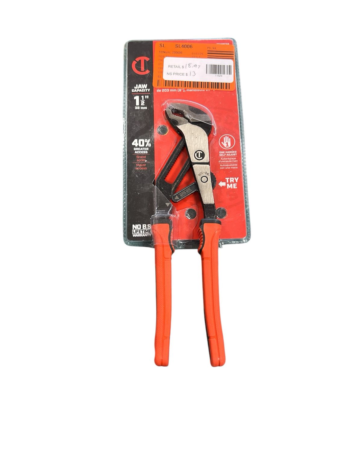Crescent 8 in. Z2 Auto-Bite V-Jaw Tongue &amp; Groove Pliers with Dual Material Grip RTAB8CGR New