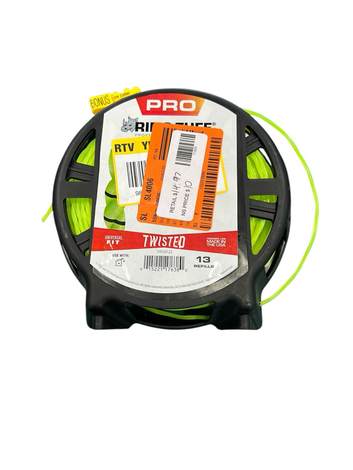 Rino-Tuff Universal Fit 0.105 in. x 200 ft. Pro Twisted Line for Gas and Select Cordless String Grass Trimmer/Lawn Edger 17638 Appears New