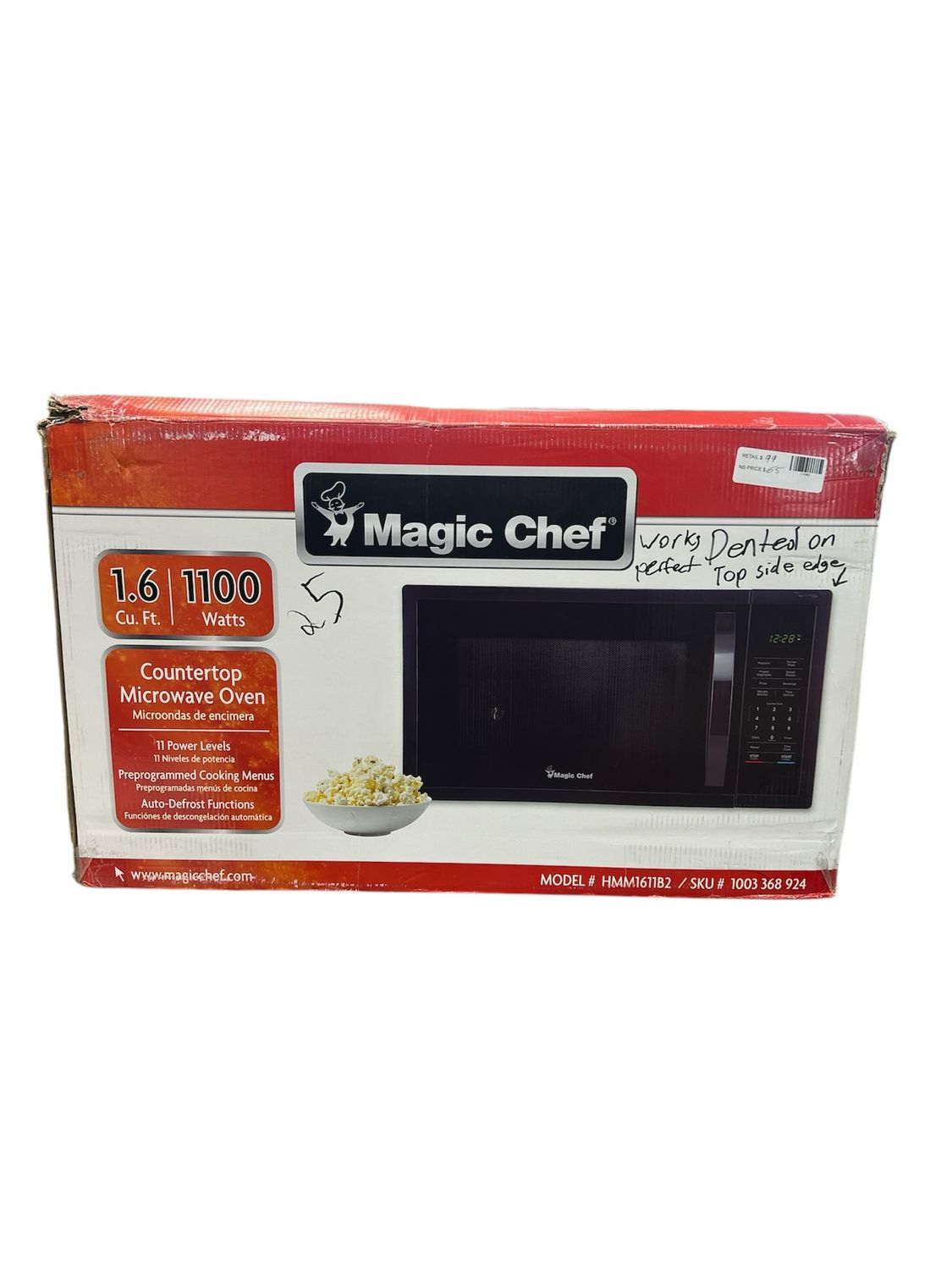 Magic Chef 1.6 cu. ft. Countertop Microwave in Black with Gray Cavity HMM1611B2 New