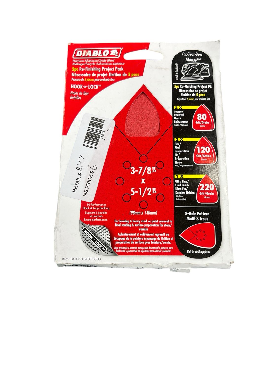 DIABLO 3-7/8 in. x 5-1/2 in. Assorted Mouse Detail Sanding Sheet with Hook and Lock Backing (5-Pack) DCTMOUASTH05G
