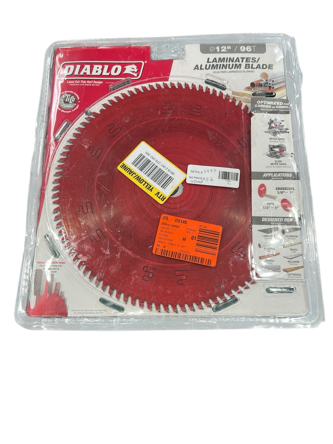DIABLO 12in. x 96-Tooth Saw Blade for Laminates and Non-Ferrous Metals D1296ND