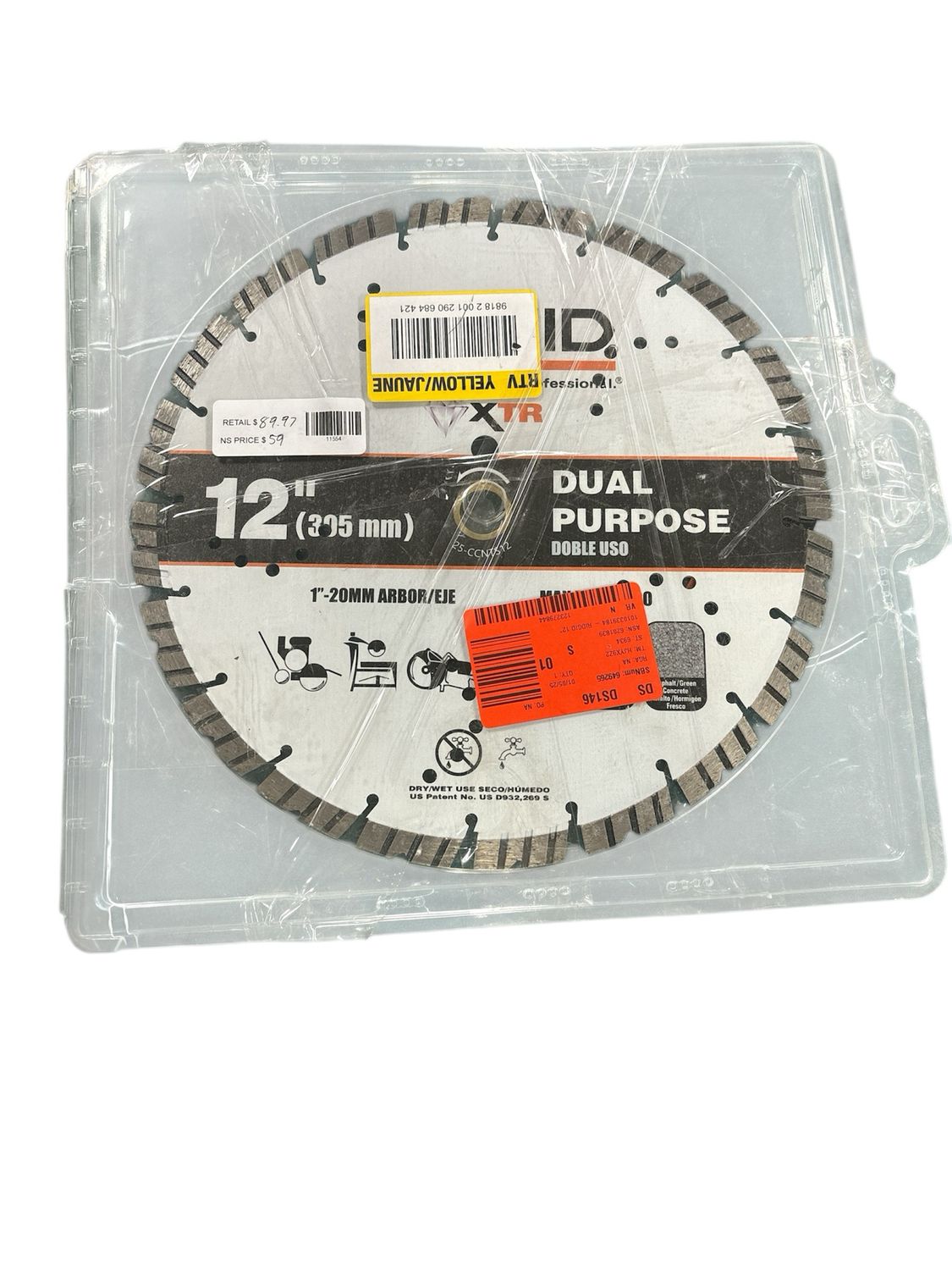 RIDGID 12 in. Masonry XTR Dual Purpose Cutting Segmented Rim Walk-Behind Diamond Saw Blade 25-CCNTS12 Used