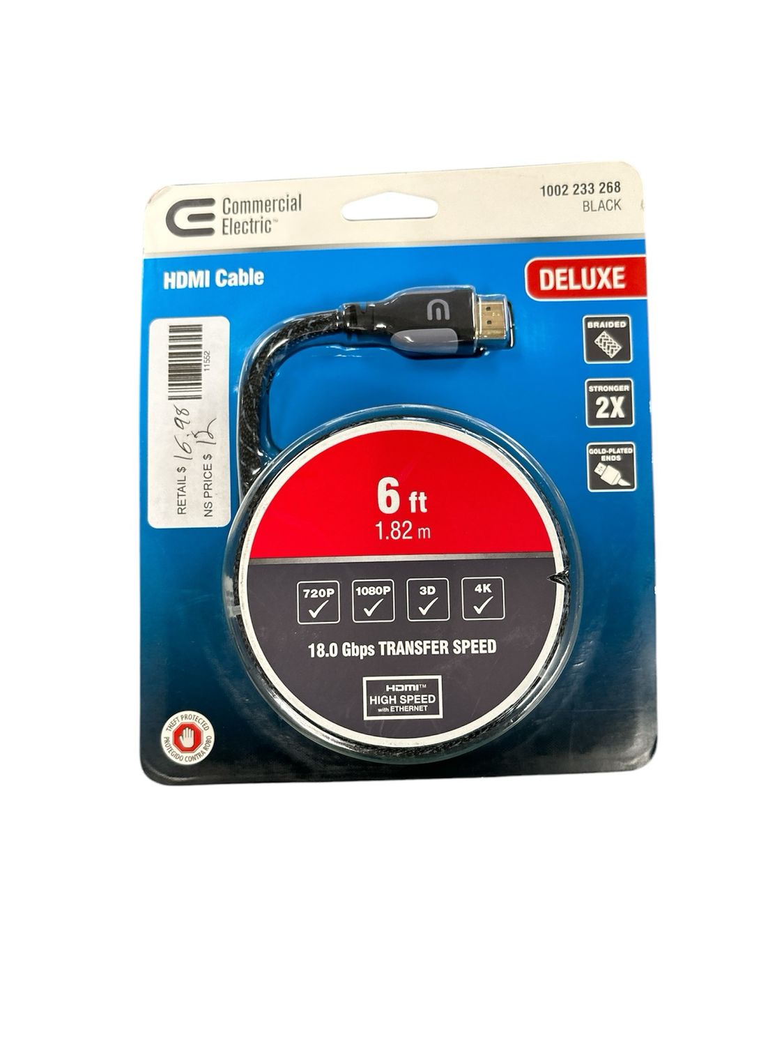 Commercial Electric 6 ft. Deluxe HDMI Cable HD0856 New