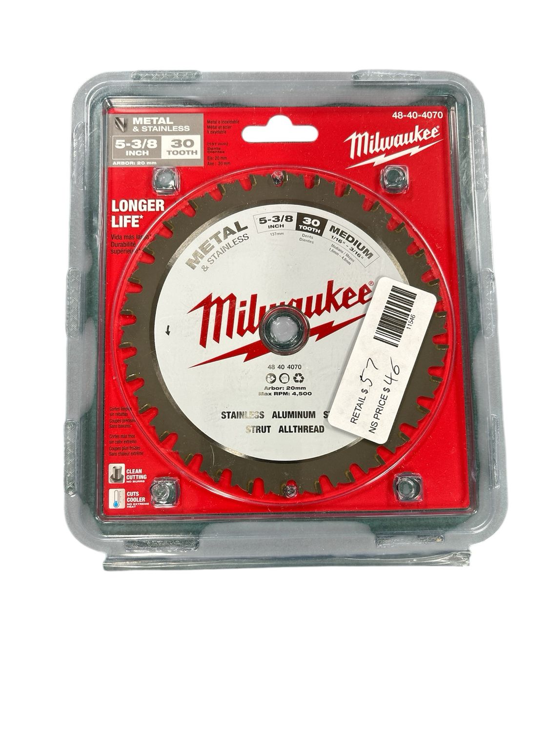Milwaukee 6-1/2 in. x 48 Carbide Teeth Metal Cutting Circular Saw Blade 48-40-4220 New