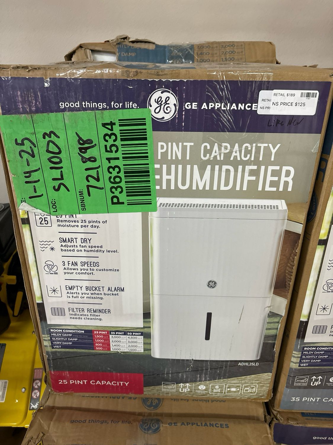 GE 25-Pints for Damp Rooms Up to 1500 sq. ft. Residential Dehumidifier with Bucket in White, ENERGY STAR ADHL25LD
