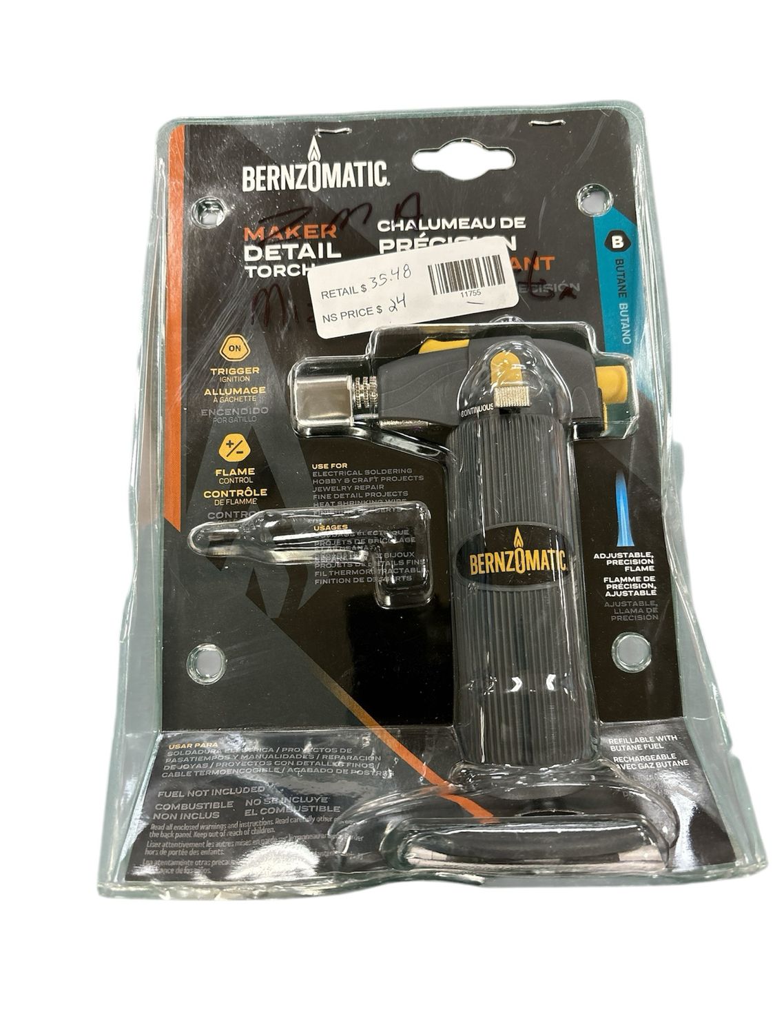 Bernzomatic Butane Detail Torch with Soldering Tip, Trigger Ignition and Flame Lock ST2200T