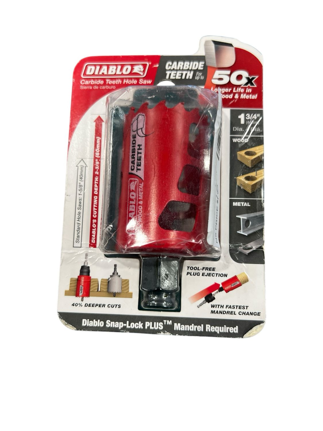 DIABLO 1-3/4 in. Carbide Hole Saw with 2-3/8 in. Cutting Depth DHS1750CT New