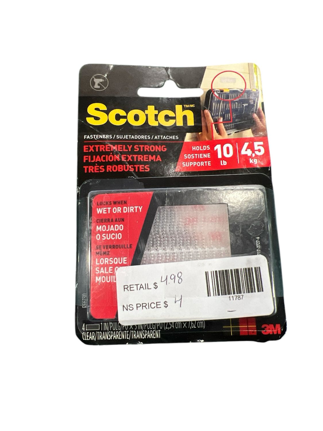 Scotch 1 in. x 3 in. Clear Extreme Fasteners (2-Sets per Pack) RF6730