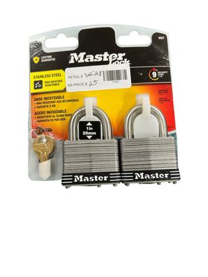 Master Lock Stainless Steel Outdoor Padlock with Key, 2 in. Wide, 2 Pack 5SSTHC New