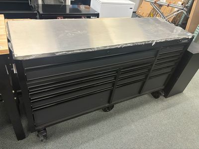 Husky 72 in. W x 24 in. D Heavy Duty 15-Drawer Toolbox Mobile Workbench Cabinet Chest with Stainless Steel Top in Matte Black H72MWC15DL