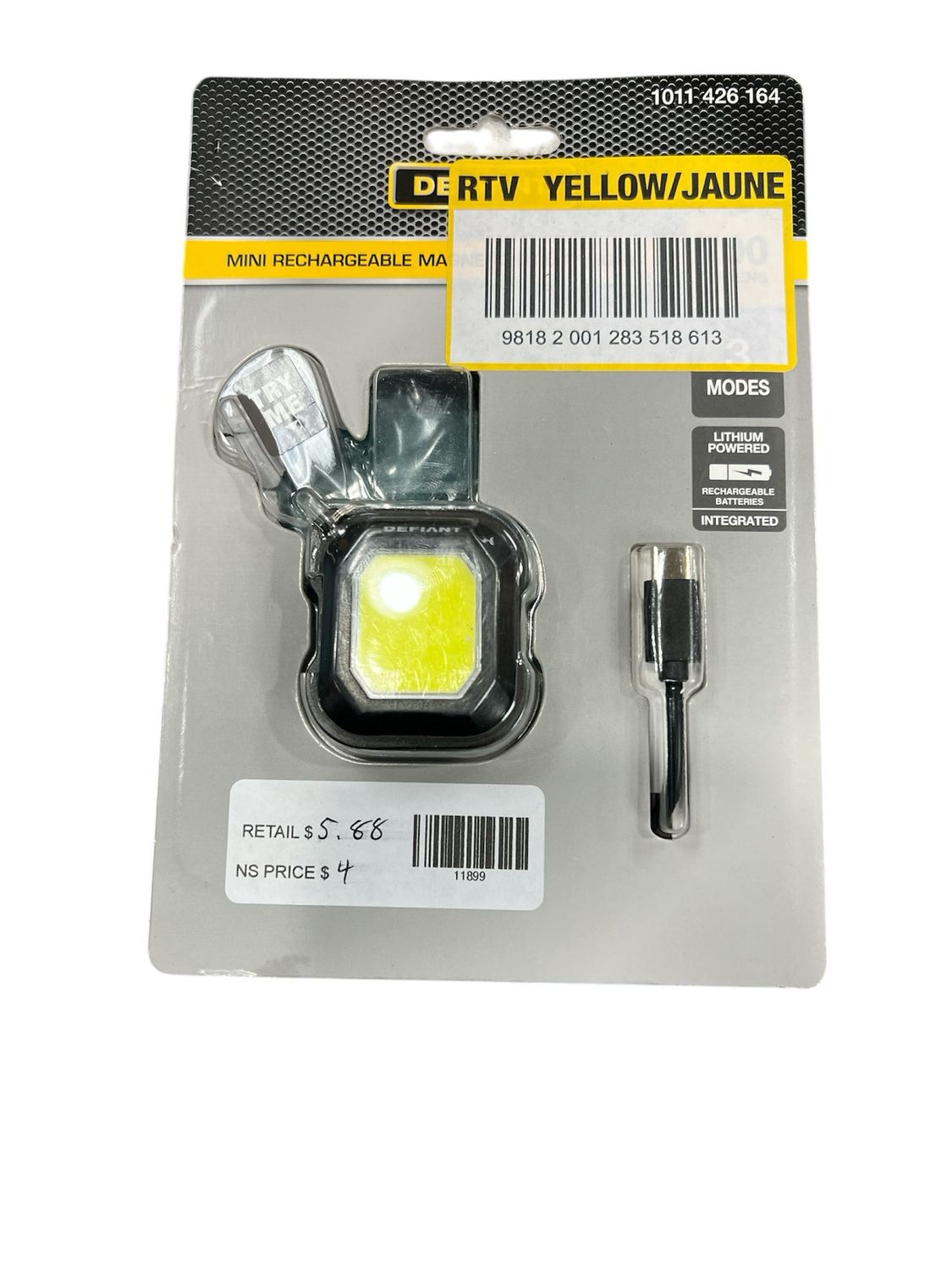 Defiant 200-Lumens Mini Rechargeable Multi-Use Utility Light 91396 New Missing Clip