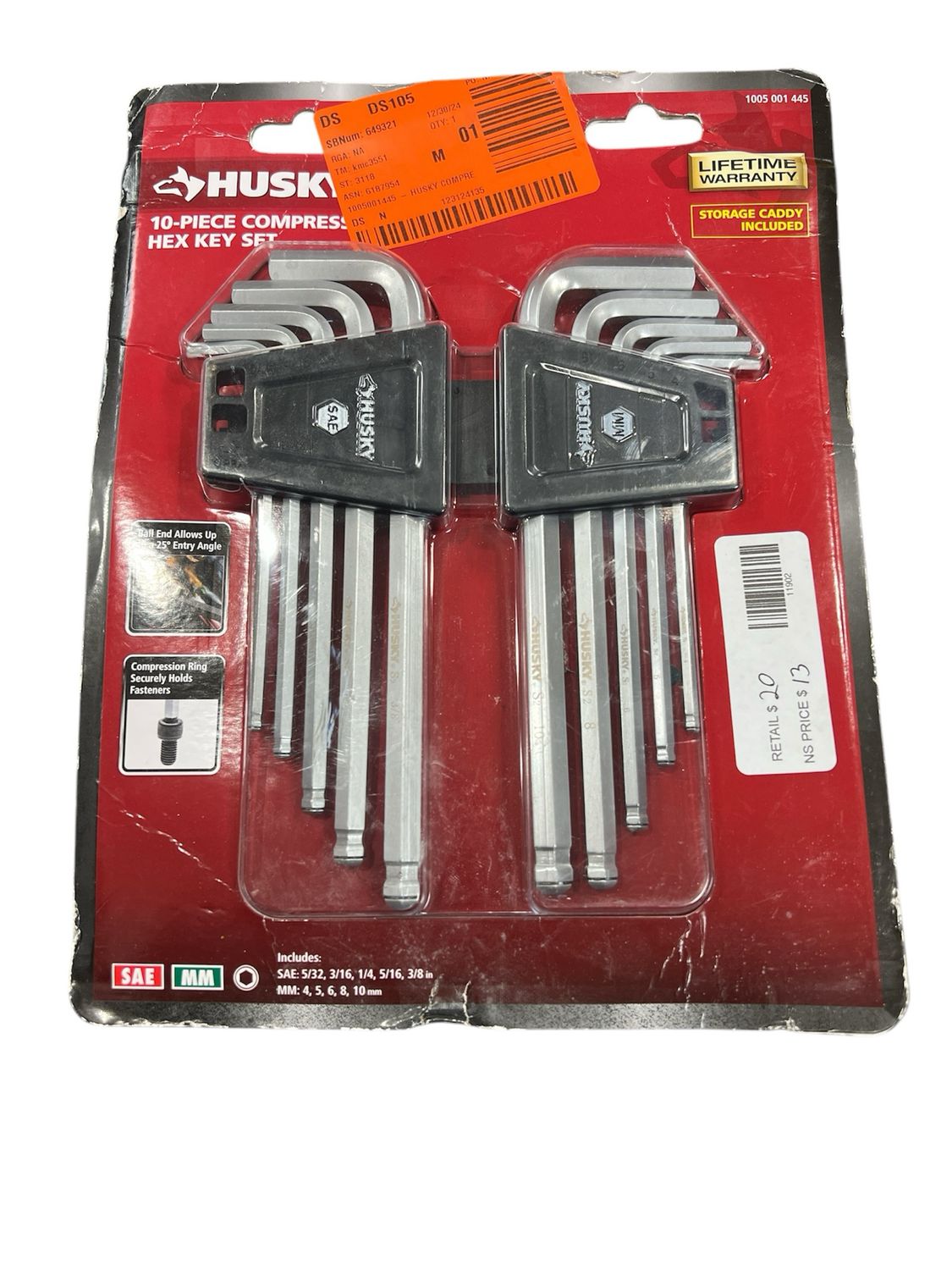 Husky Compression Hex Key Set SAE &amp; MM with Storage Caddy (10-Piece) New