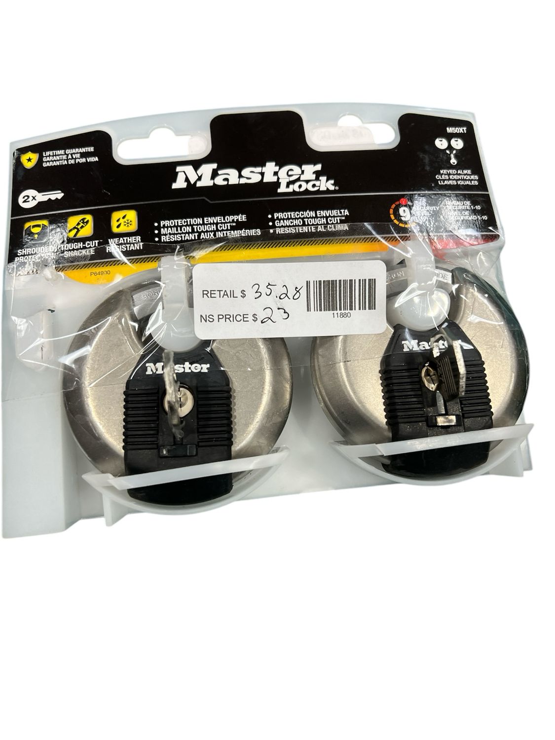Master Lock Heavy Duty Outdoor Shrouded Padlock with Key, 3-1/8 in. Wide, 2 Pack M50XTCCSEN New