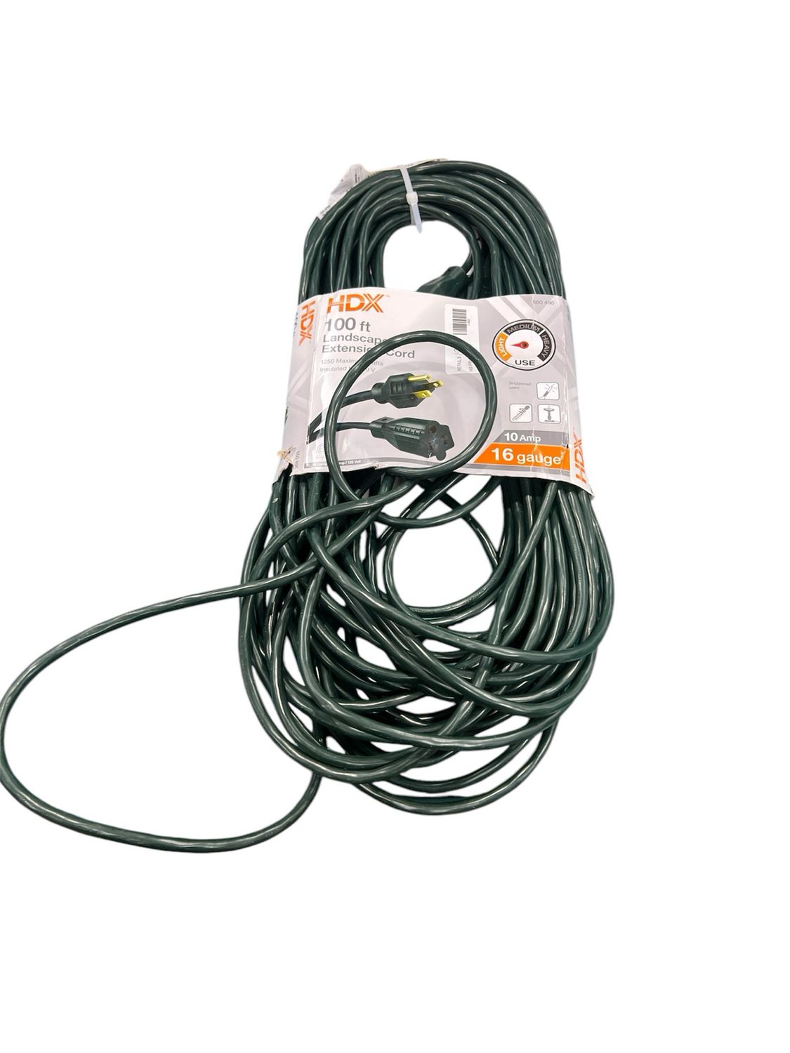 HDX 100 ft. 16/3 Indoor/Outdoor Extension Cord, Green AW62665 Possibly Used