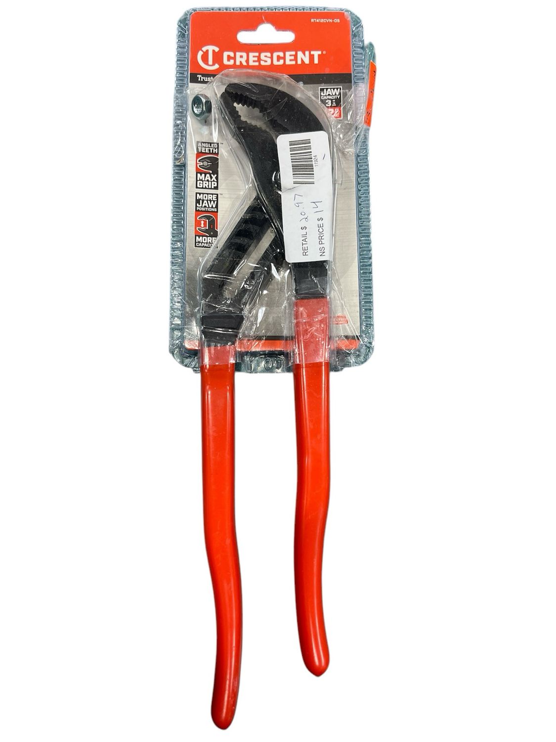 Crescent 12 in. V- Jaw Black Oxide Tongue and Groove Pliers with Dipped Grips RT412CVN-05
