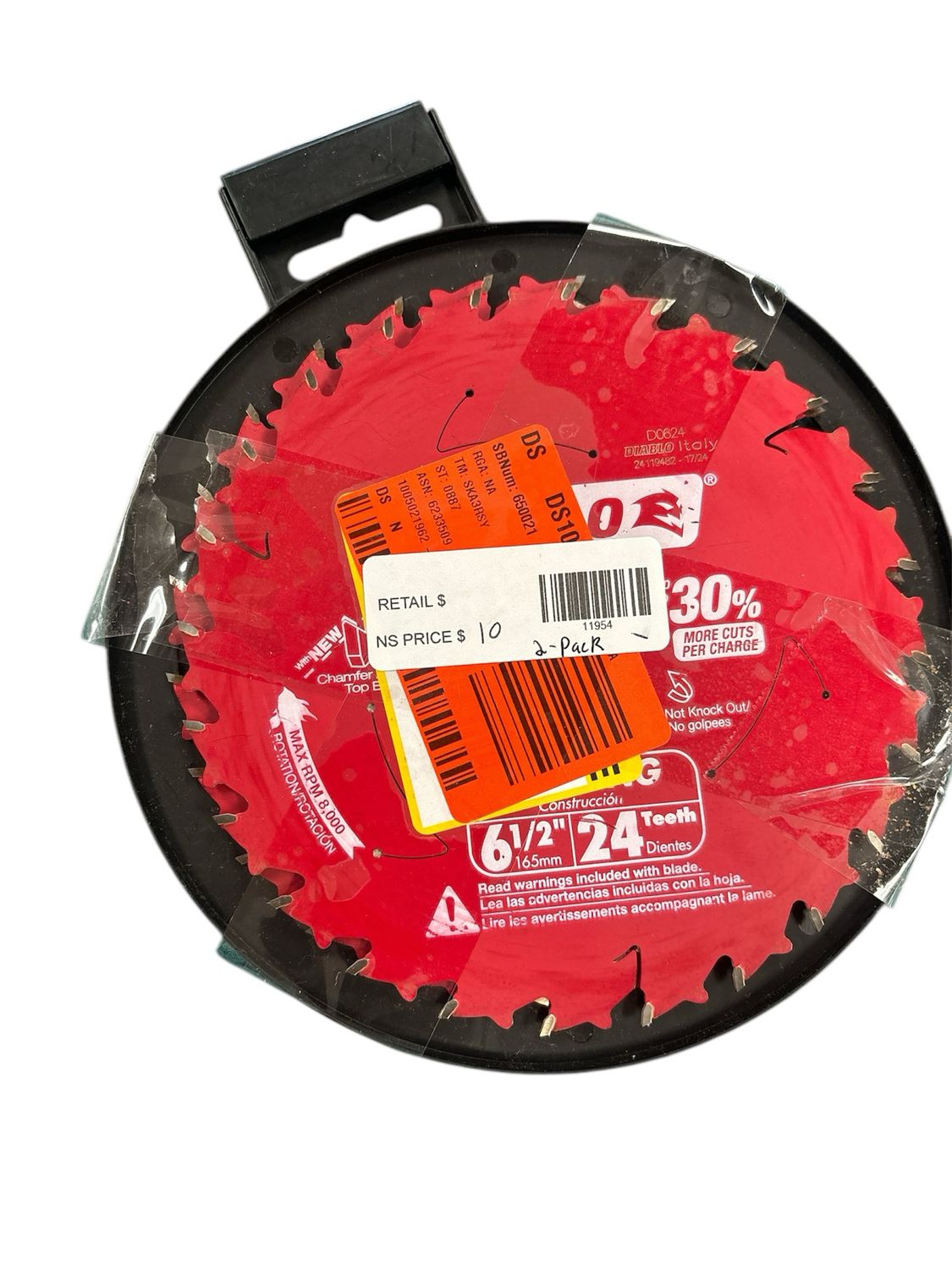 DIABLO 6-1/2in. x 24-Teeth Framing Circular Saw Blade for Wood D0624RVP