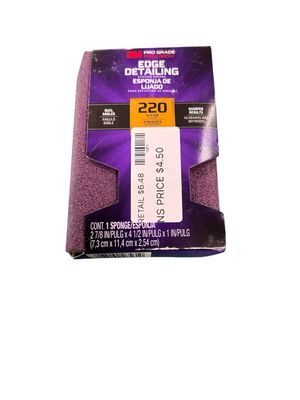 3M Pro Grade Precision 2-7/8 in. x 4-1/2 in. x 1 in. 220-Grit Fine Dual Angle Edge Detailing Sanding Sponge New