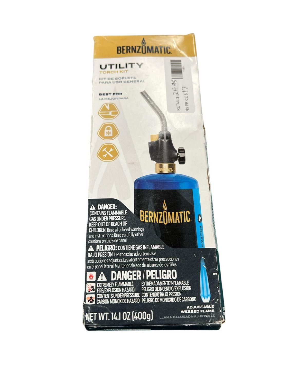 Bernzomatic Utility Torch Kit with 14.1 oz. Propane Gas Cylinder and Adjustable Flame WK2301 Like New