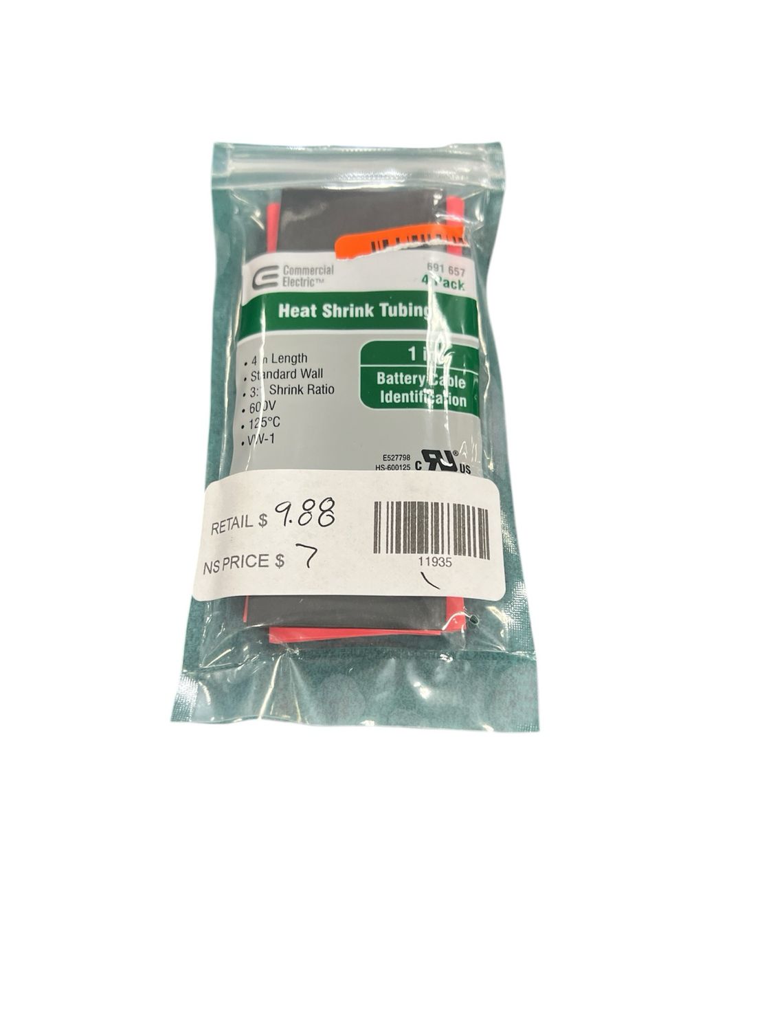 Commercial Electric 1 in. Heat Shrink Battery Cable Identification, Black/Red (4-Pack) HS-1000BR