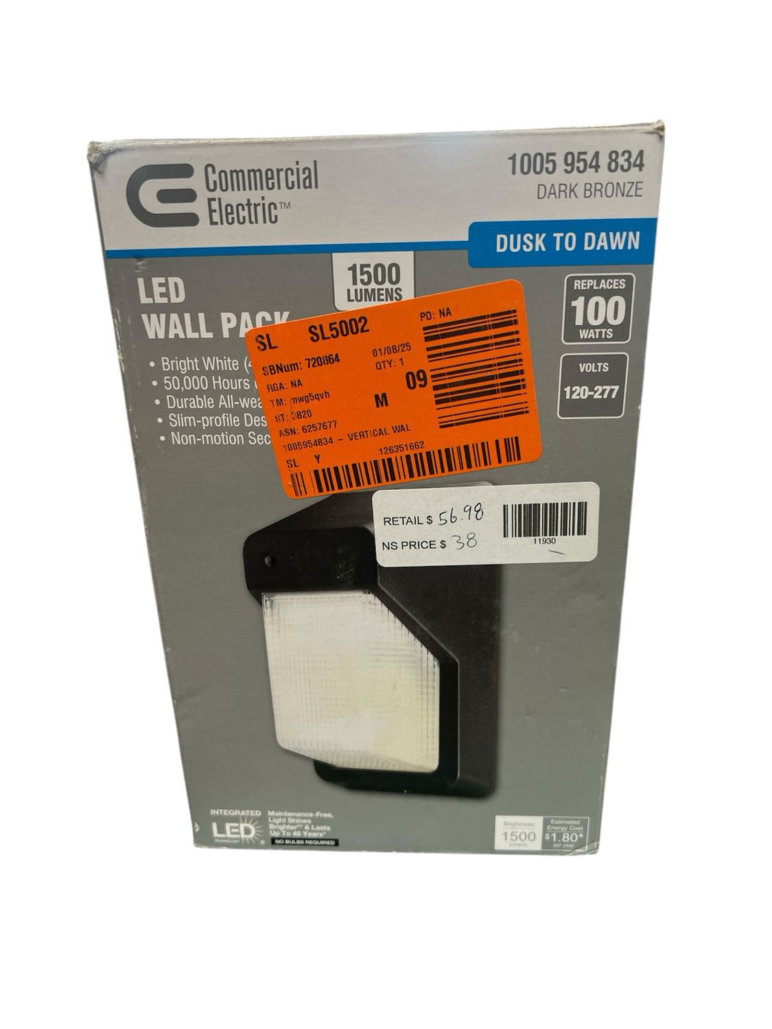 Commercial Electric 75W Equivalent Integrated LED Bronze Outdoor Wall Pack Over Door Light, 1500 Lumens PRWX15-V-PC-4K-BZ