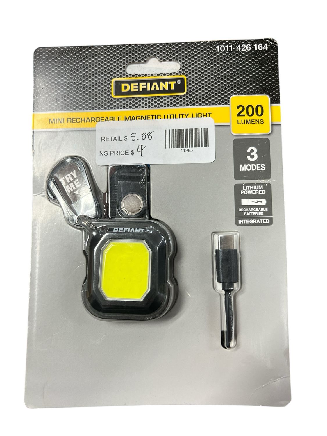 Defiant 200-Lumens Mini Rechargeable Multi-Use Utility Light 91396 New