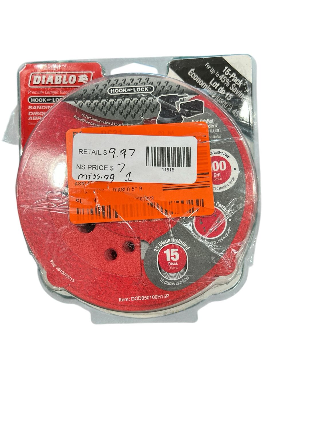 DIABLO 5 in. 100-Grit Universal Hole Random Orbital Sanding Disc with Hook and Lock Backing (15-Pack) DCD050100H15P New
