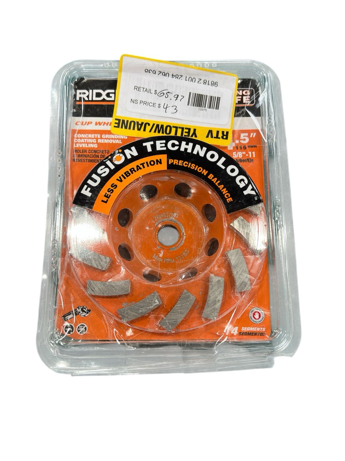RIDGID 4.5 in. Turbo Cup Wheel HD-TAW45P1 Used