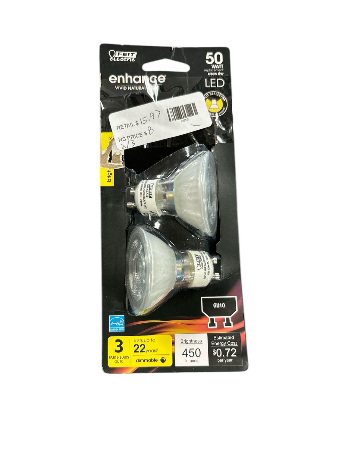 Feit Electric 50-Watt Equivalent MR16 GU10 Dimmable Track Lighting 90+ CRI Frosted Flood LED Light Bulb, Bright White (2-Pack) BPMR16IFGU500930CA