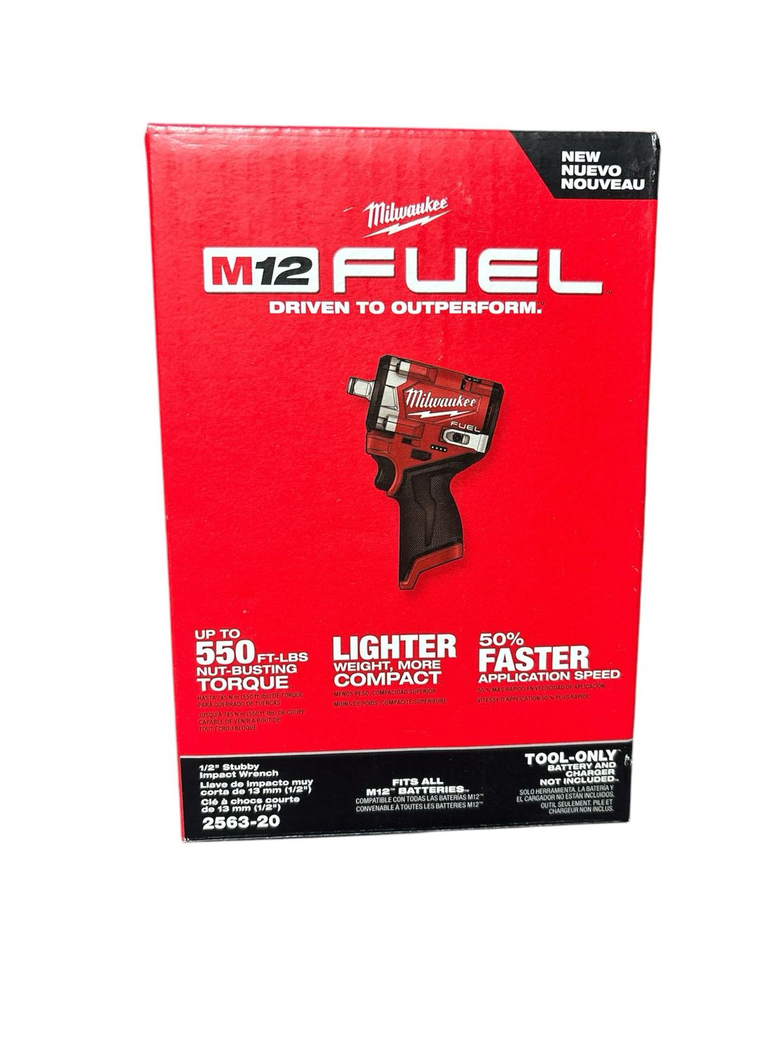 Milwaukee M12 FUEL 12V Lithium-Ion Brushless Cordless Stubby 1/2 in. Impact Wrench (Tool-Only) 2563-20