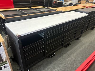 Husky Tool Storage Heavy Duty 96 in. W x 24 in. D Matte Black Toolbox Mobile Workbench Cabinet with Stainless Steel Top HOTC9624BB1M