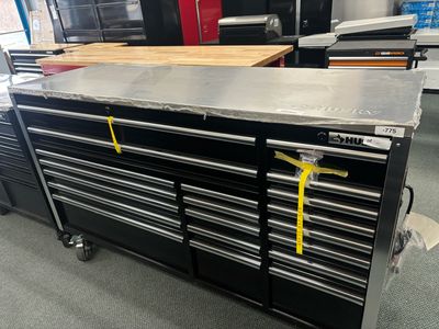 Husky Tool Storage 72 in. W x 25 in. D Professional Duty Toolbox  Black Mobile Workbench Cabinet with Stainless Steel Top HPRO72MWC20BLK