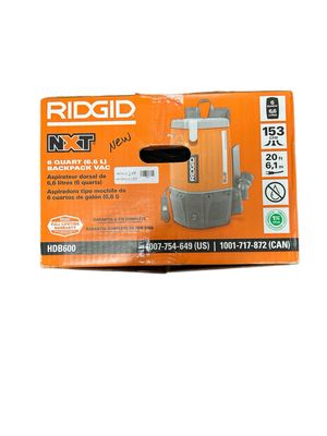RIDGID 6 Qt. (1.5 Gal.) NXT Backpack Vacuum Cleaner with Filters and Locking Shop Vacuum Attachments for Dry Applications HDB600 New