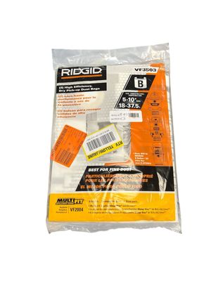 RIDGID High-Eff. Wet Dry Vac Dry Pick-up Only Dust Bags for Select 5-10 Gallon RIDGID Vacs, except HD0600, Size B (2-Pack) VF3503 New