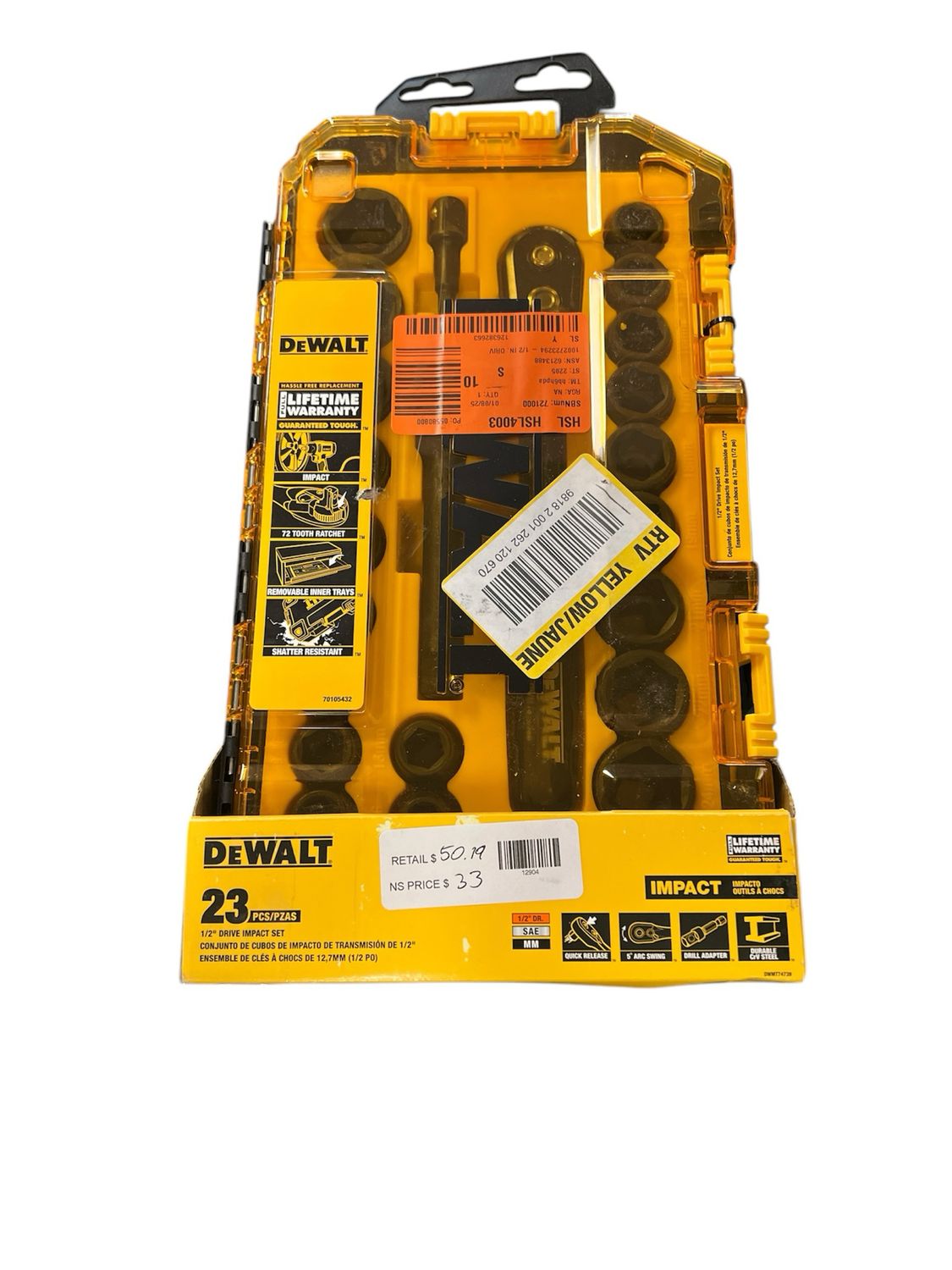 DEWALT 1/2 in. Drive SAE and Metric Socket Set with Ratchet (23-Piece) DWMT74739 New