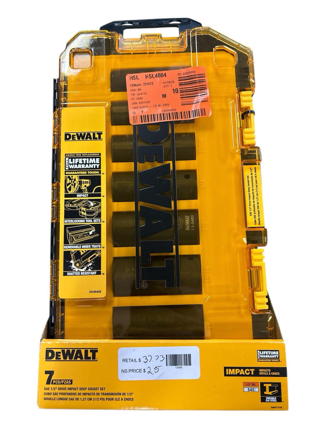 DEWALT 1/2 in. Drive SAE Deep Impact Socket Set (7-Piece) DWMT74736 New