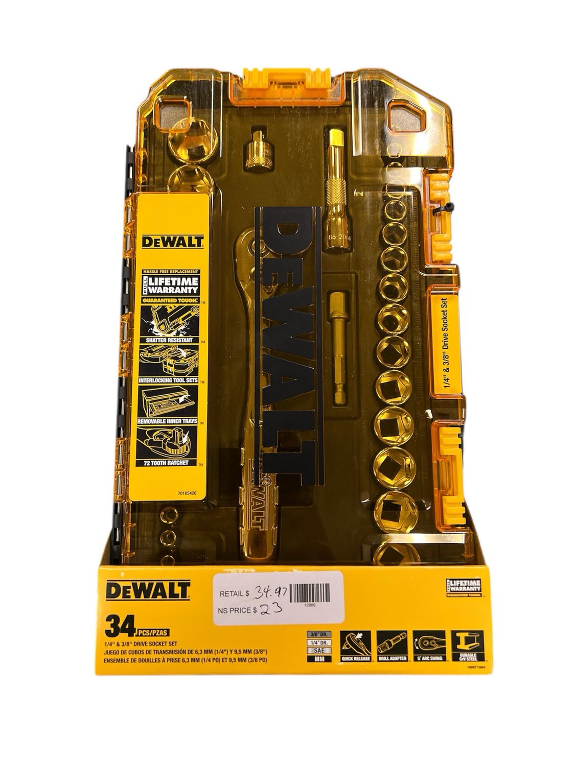 DEWALT 1/4 in. and 3/8 in. Drive Ratchet &amp; Socket Set (34-Piece) DWMT73804 New