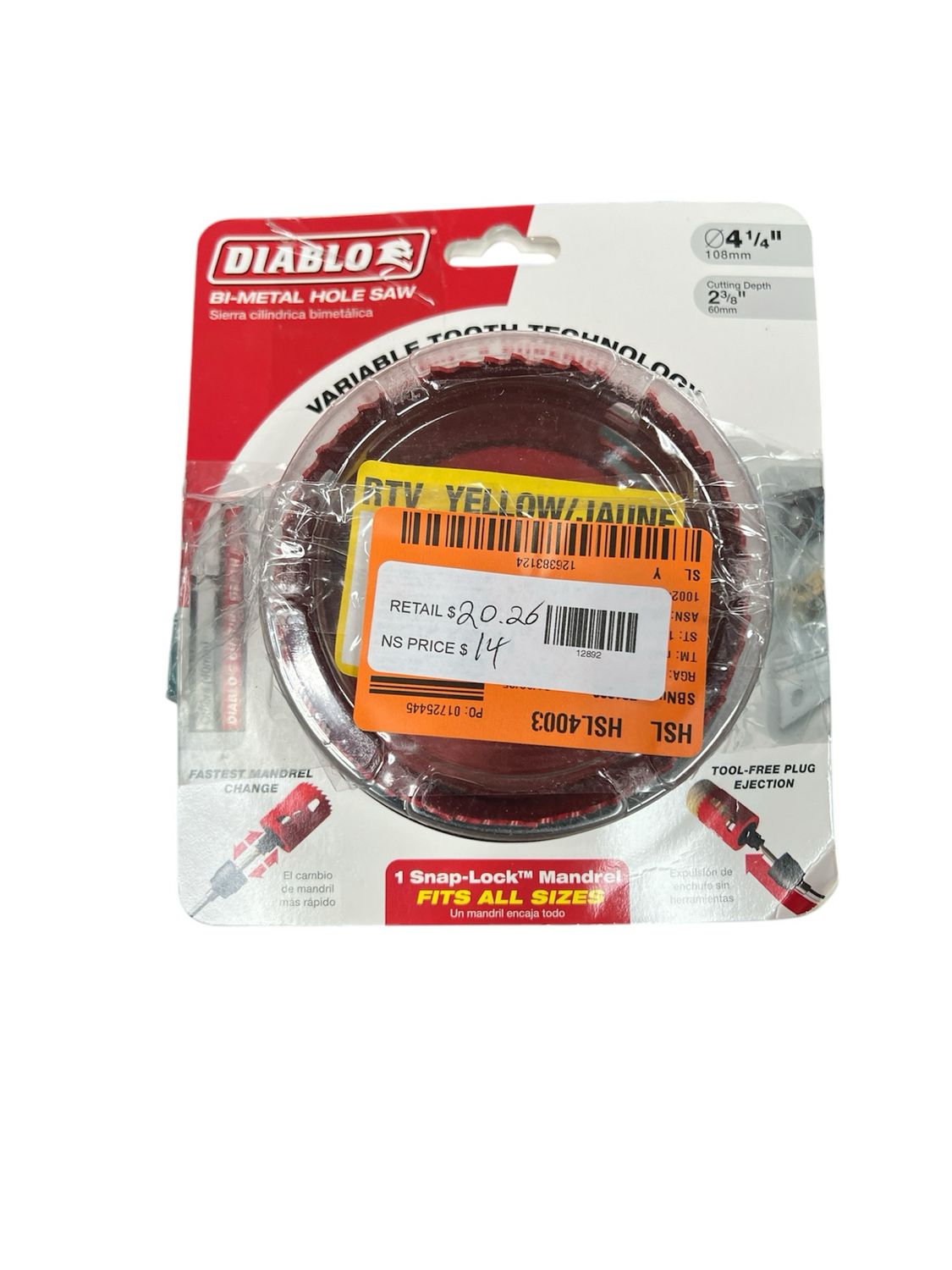 DIABLO 4-1/4 in. Bi-Metal Hole Saw with 2-3/8 in. Cutting Depth DHS4250 Like New