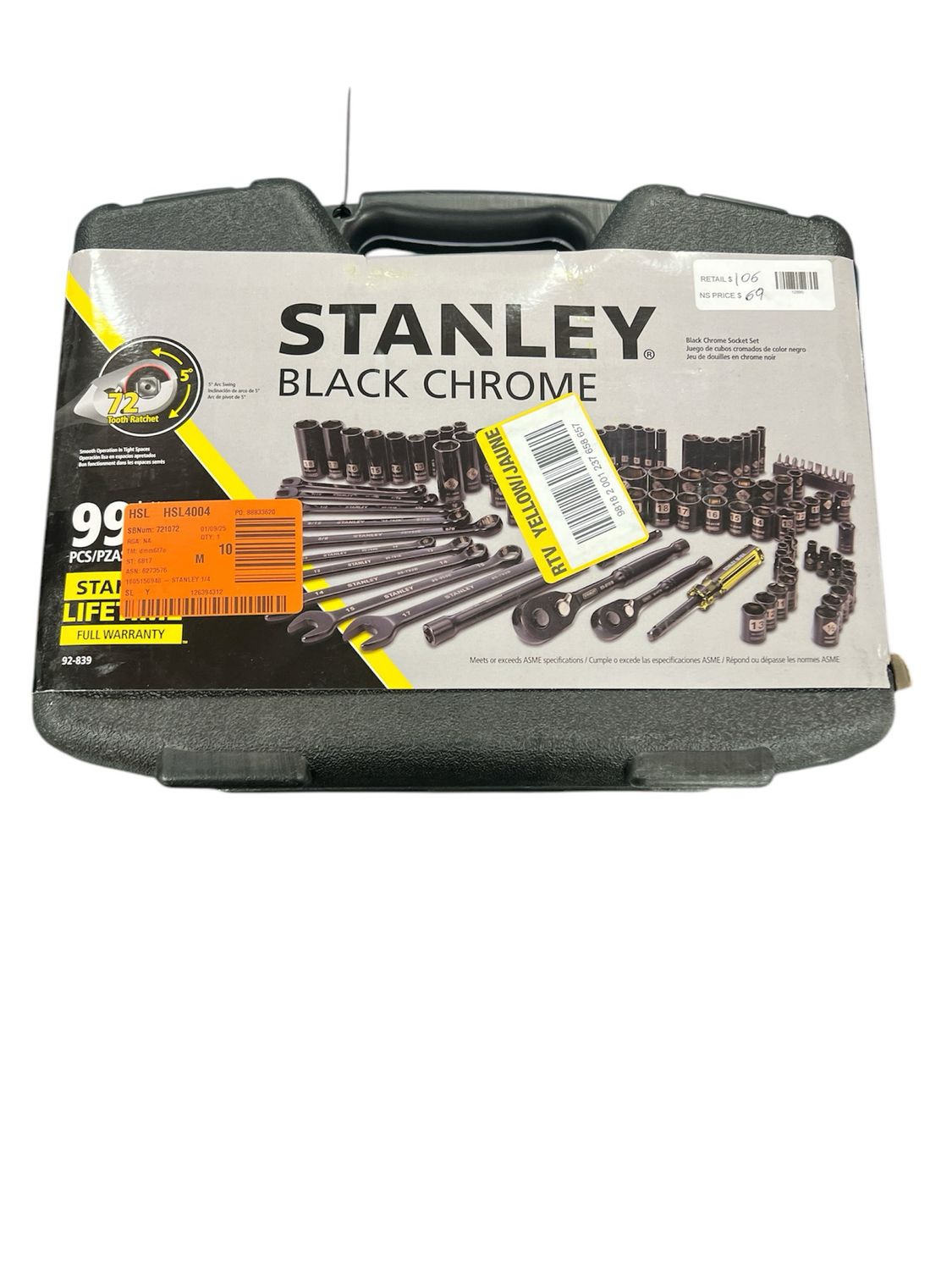 Stanley 1/4 in. &amp; 3/8 in. Drive Black Chrome Laser Etched SAE &amp; Metric Mechanics Tool Set (99-Piece) 92-839 New