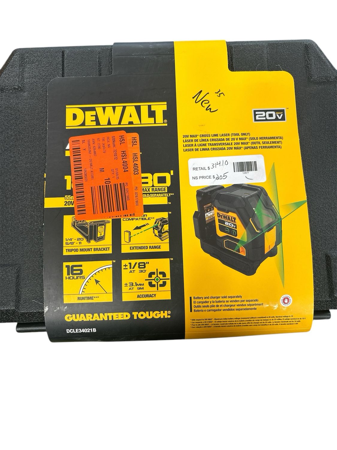 DEWALT 20V Green Cross Line Laser Level (Tool-Only) DCLE34021B .