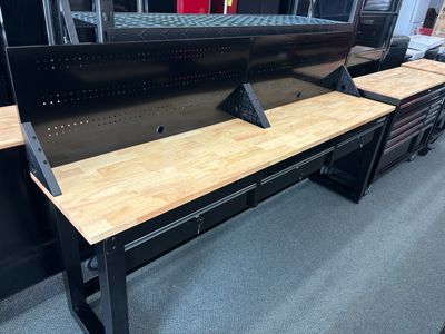 Husky Ready-To-Assemble 8 ft. Solid Wood Top Workbench in Black with Pegboard and 3 Drawers G9603S-US