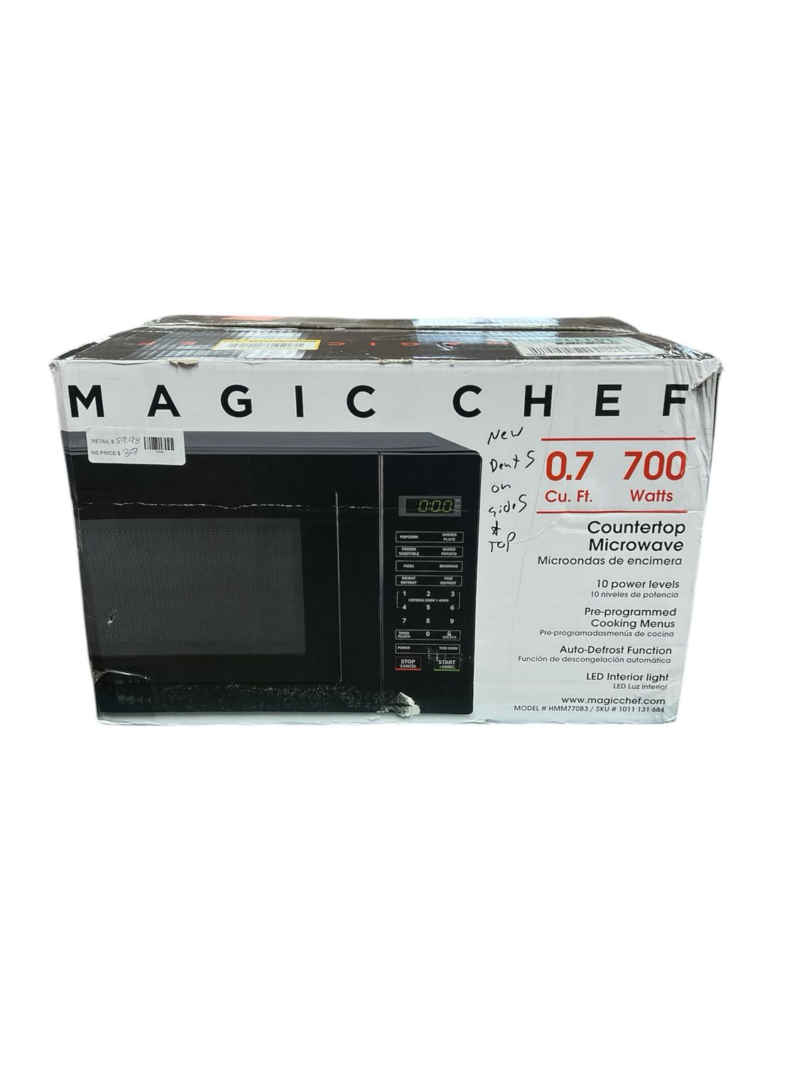 Magic Chef 17.3 in. W, 0.7 cu. ft. Countertop Microwave in Black with 700-Watt Cooking Power HMM770B3 New