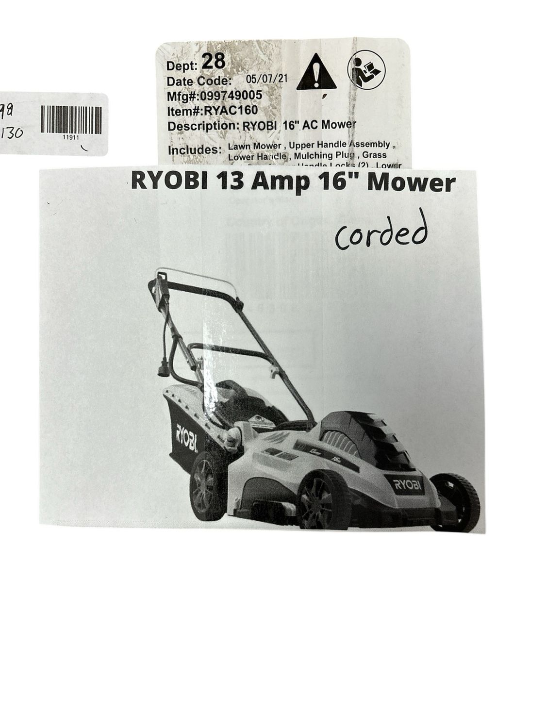 Ryobi RYAC160 16 in. 13 Amp Corded Electric Walk Behind Push Mower