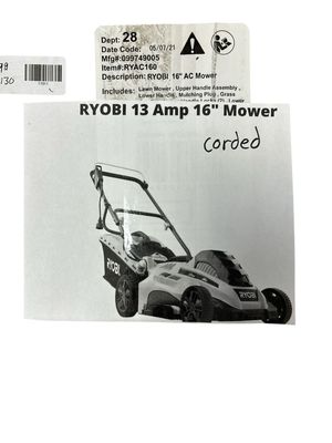 Ryobi RYAC160 16 in. 13 Amp Corded Electric Walk Behind Push Mower