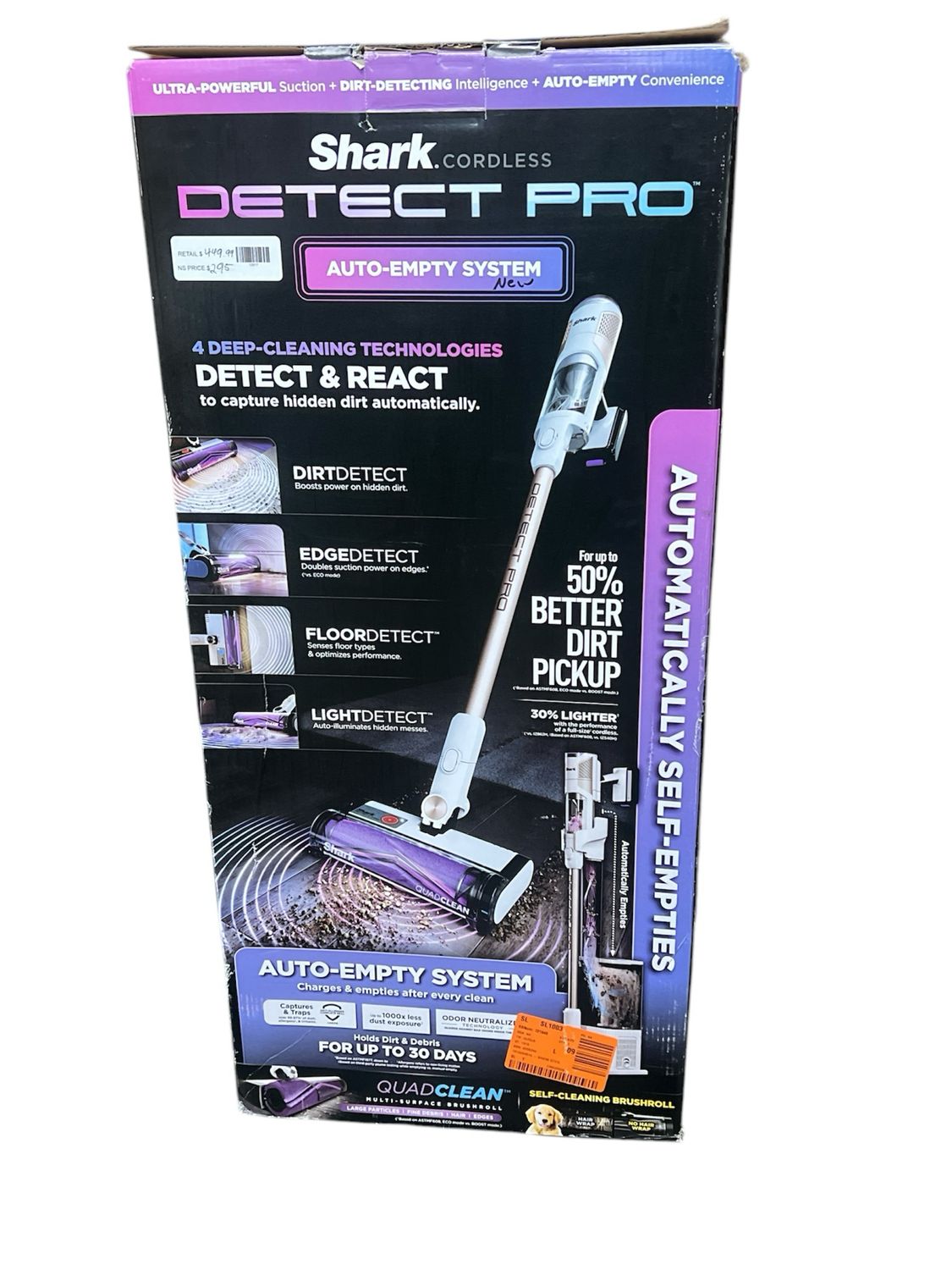 Shark Detect Pro Auto-Empty Bagless Cordless HEPA Filter Stick Vacuum System QuadClean Multi-Surface Brushroll in White IW3511 New